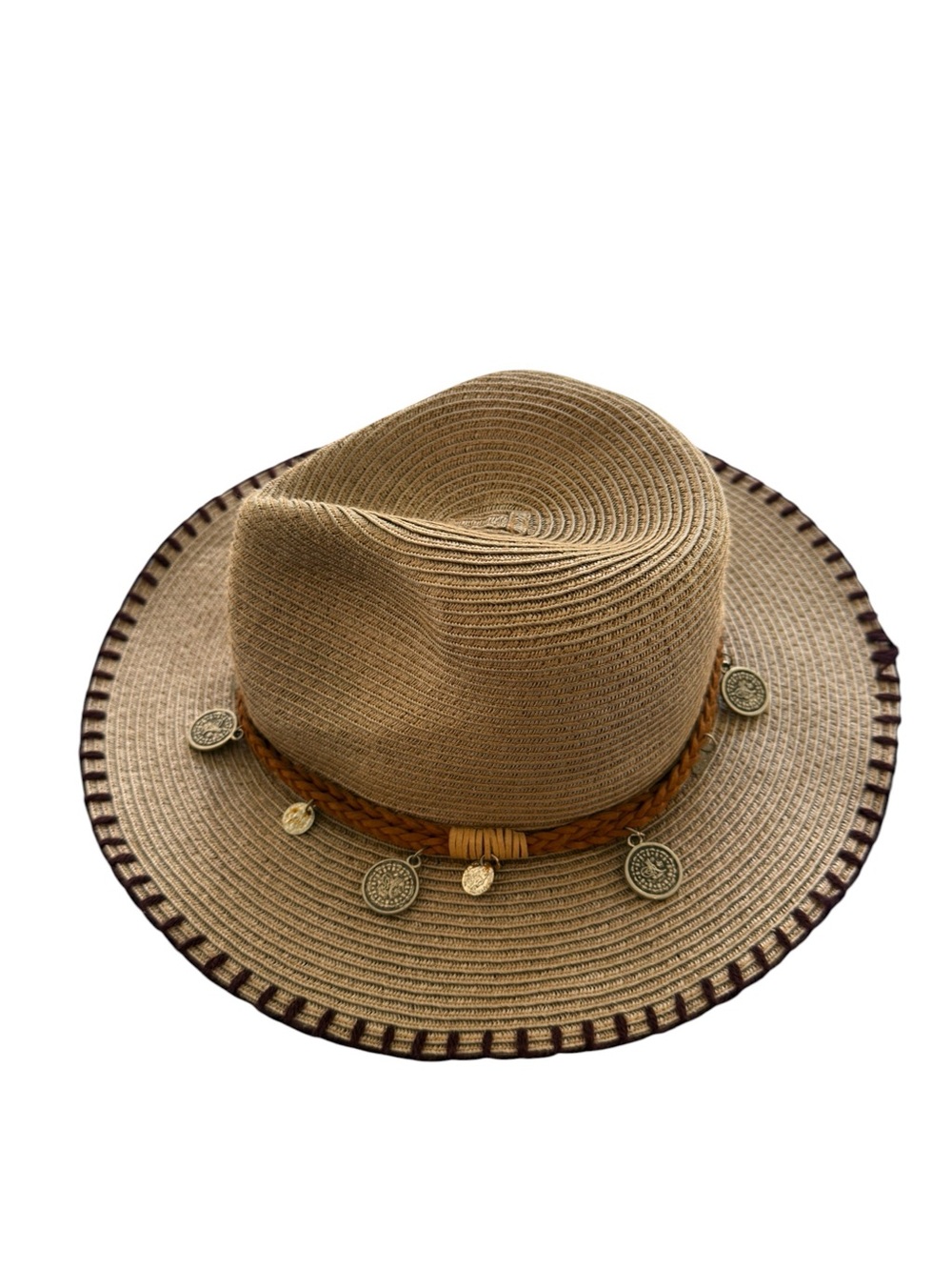 Women’s‎ Wicker Straw Festival Fedora Cowgirl Hat with Coin Tassels Rim